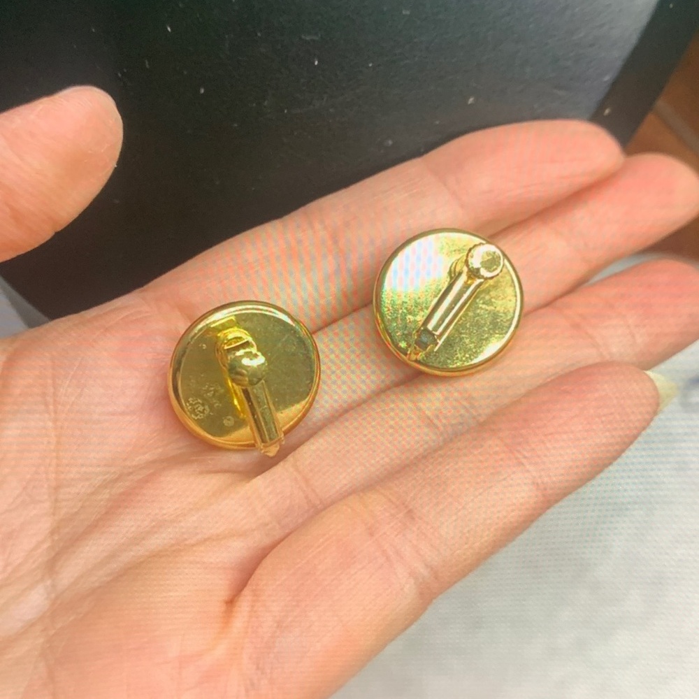 Lustrous Gold Pearl Button Earrings - Picture 2 of 4